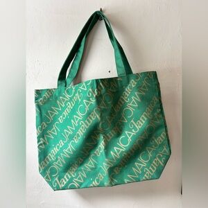 Vintage Deadstock Jamaica Green & Gold Canvas Tote Beach Bag